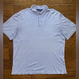 RALPH LAUREN POLO GOLF Shirt Plaid Cornflower Blue White Pima Cotton Size Large